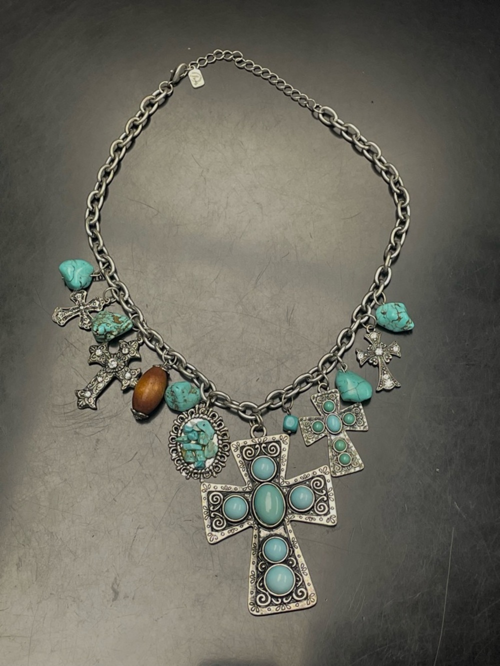 You and I Turquoise Cross Charm Statement Necklace